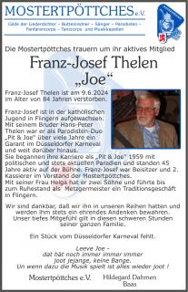 Franz-Josef "Joe" Thelen verstorben